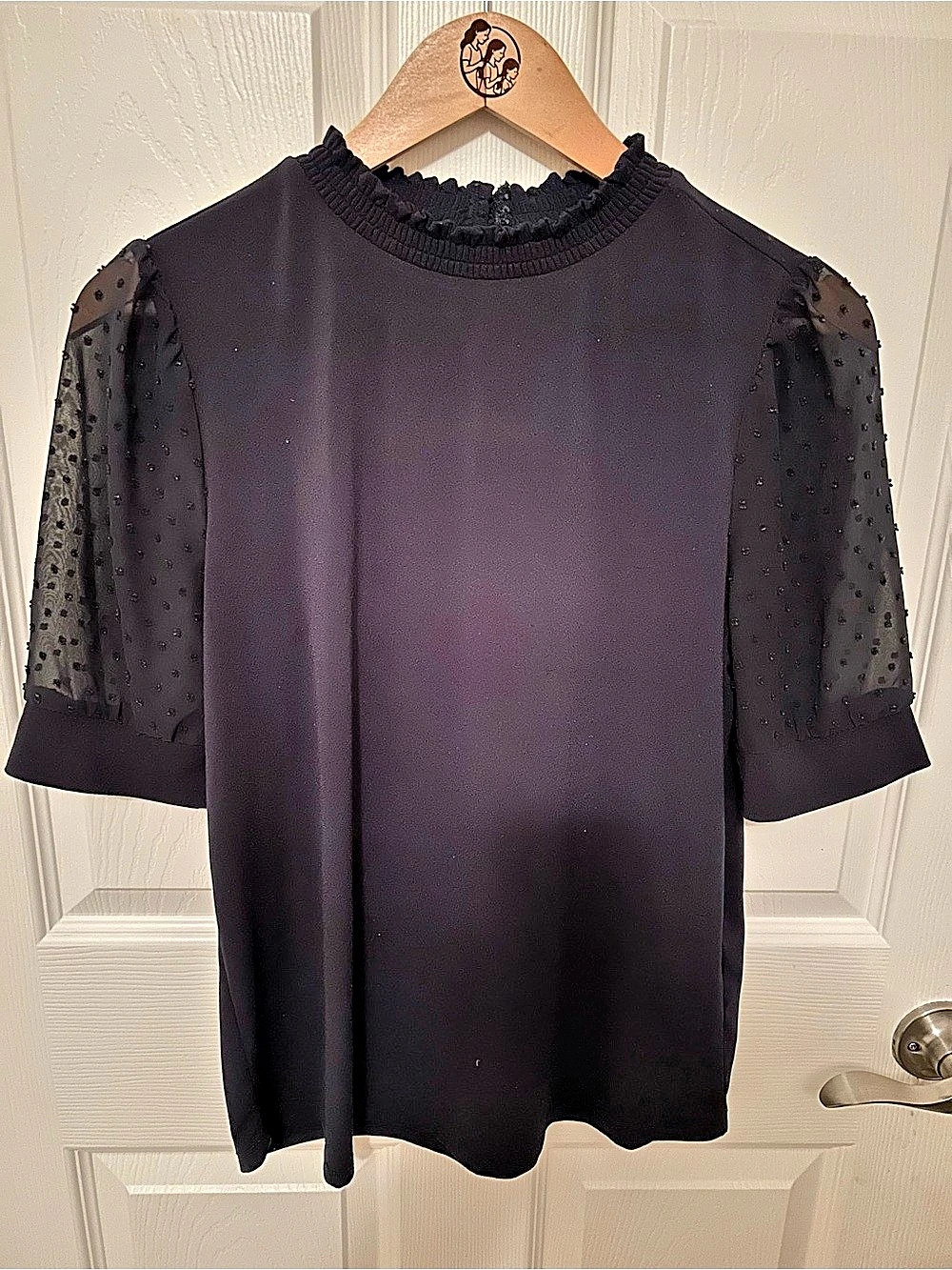 Adrianna Papell Polka Dot Sleeve Blouse in Black Size Small Like New